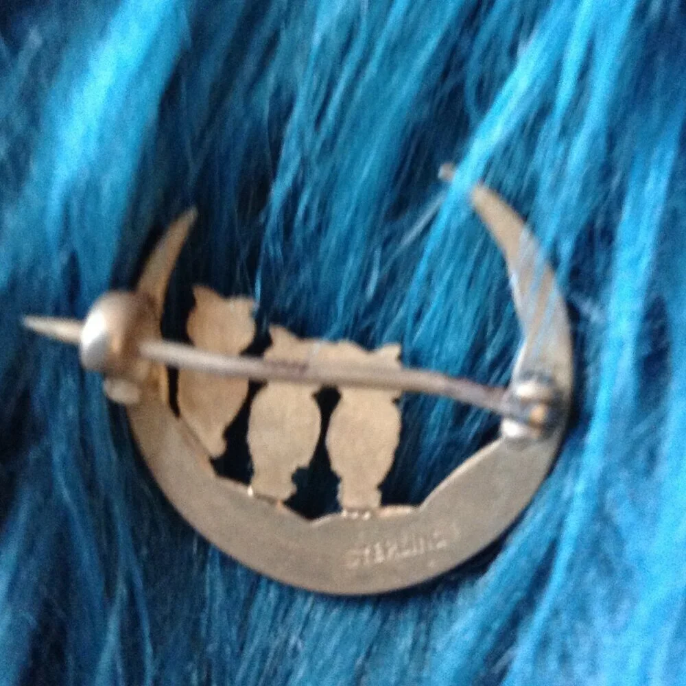 VTG Sterling 3 Owls/Crescent Moon1930-1950; Art Deco, C-Style Clasp, Good Luck!
